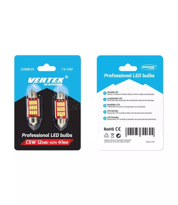 ΛΑΜΠΑΚΙΑ ΠΛΑΦΟΝΙΕΡΑΣ 41mm 12/24V 2,9W 5600K 12LED CANBUS FESTOON (ΛΕΥΚΟ) AMiO - 2 ΤΕΜ.