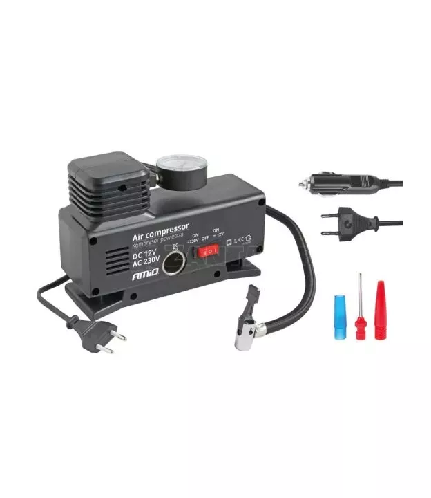 ΚΟΜΠΡΕΣΕΡ ΑΕΡΑ ΠΛΑΣΤΙΚΟ 12V/220V 18BAR-250PSI (ΜΑΝΟΜΕΤΡΟ/ΦΙΣ/4 ΑΝΤΑΠΤΟΡΕΣ/ΚΑΛΩΔΙΟ 300cm) AMiO - 1 ΤΕΜ.