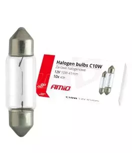 ΛΑΜΠΑΚΙΑ ΠΛΑΦΟΝΙΕΡΑΣ C10W 12V 10W 41mm ΑΛΟΓΟΝΟΥ ΚΟΥΤΙ AMIO - 10 ΤΕΜ.