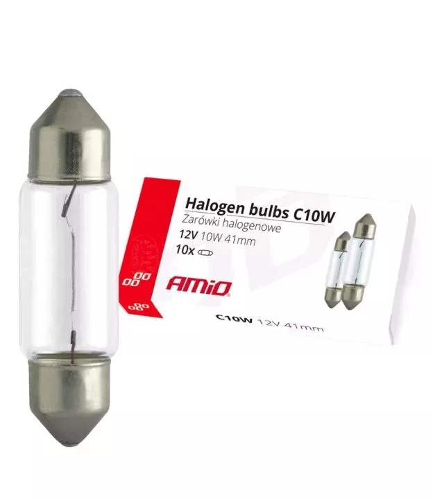 ΛΑΜΠΑΚΙΑ ΠΛΑΦΟΝΙΕΡΑΣ C10W 12V 10W 41mm ΑΛΟΓΟΝΟΥ ΚΟΥΤΙ AMIO - 10 ΤΕΜ.