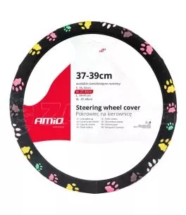 ΚΑΛΥΜΜΑ ΤΙΜΟΝΙΟΥ SWC-46 (M) 37-39cm  ΜΑΥΡΟ ΜΕ ΣΧΕΔΙΟ ΠΟΛΥΧΡΩΜΕΣ ΠΑΤΟΥΣΕΣ ΣΚΥΛΟΥ AMIO - 1 ΤΕΜ. 