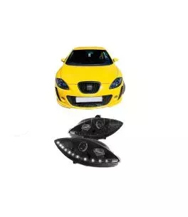 Μπροστινά Φανάρια Set Για Seat Leon 1P 05-09 DRL Μαύρα H1/H1 Sonar 
