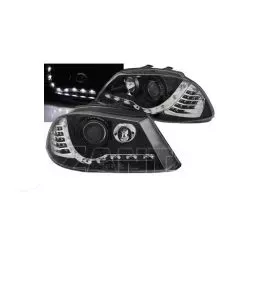 Μπροστινά Φανάρια Set Για Seat Ibiza 6L 02-08 DRL & Led Φλας Μαύρα H1/H1 Junyan 