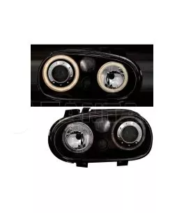 Μπροστινά Φανάρια Set Για Vw Golf IV (4) 97-03 Angel Eyes Μαύρα H7/H7/H3 Depo 