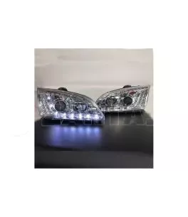 Μπροστινά Φανάρια Set Για Ford Focus 04-08 DRL & Led Φλας Χρωμίου H1/H1 JunYan 