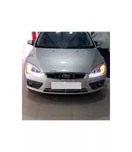 Μπροστινά Φανάρια Set Για Ford Focus 04-08 DRL & Led Φλας Χρωμίου H1/H1 JunYan 
