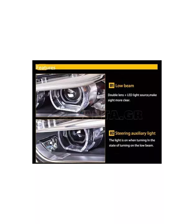 Μπροστινά Φανάρια Set Για Bmw X1 F48 15+ Angel Eyes Full Led Upgrade Μαύρα Με Μοτέρ