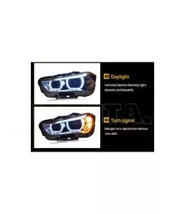 Μπροστινά Φανάρια Set Για Bmw X1 F48 15+ Angel Eyes Full Led Upgrade Μαύρα Με Μοτέρ 