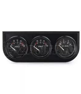 Σετ Οργάνων Αυτοκινήτου Oldtimer Retro Black 52mm 4 Τεμαχίων Volt / Oil Temp / Oil Press / Βάση Ταμπλό Τριπλή 