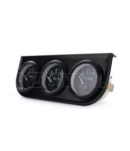 Σετ Οργάνων Αυτοκινήτου Oldtimer Retro Black 52mm 4 Τεμαχίων Volt / Oil Temp / Oil Press / Βάση Ταμπλό Τριπλή 