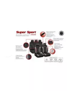 Καλύμματα Υφασμάτινα Super Sport All In One Μαύρο/Γκρι Σετ Εμπρός-Πίσω 11 Τεμάχια 