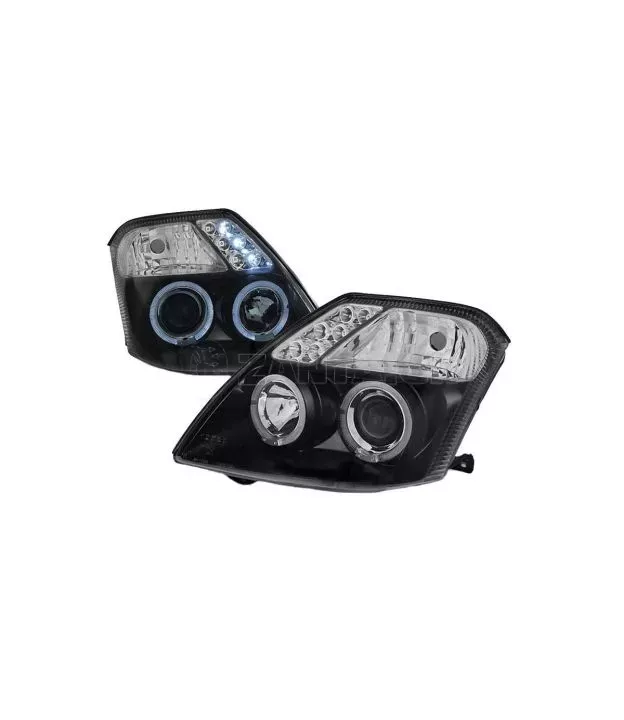 Μπροστινά Φανάρια Set Για Citroen C2 04-10 Angel Eyes & Led Μαύρα H1/H1 Manual JunYan