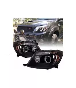 Μπροστινά Φανάρια Set Για Toyota Hilux 05-11 Angel Eyes & Led Black H1/H1 Manual Sonar 