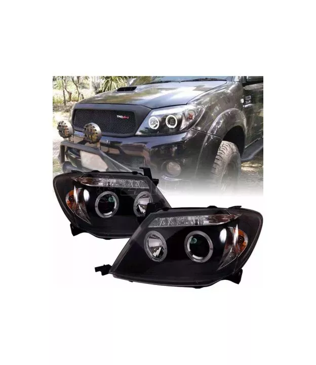 Μπροστινά Φανάρια Set Για Toyota Hilux 05-11 Angel Eyes & Led Black H1/H1 Manual Sonar
