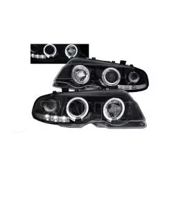 Μπροστινά Φανάρια Set Για Bmw 3 E46 Coupe / Cabrio 99-03 Angel Eyes & Led Μαύρα H1/H1 Manual Sonar 