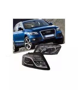Μπροστινά Φανάρια Set Για Audi Q5 8R 08-12 TRU DRL Μαύρα H7 Με Μοτέρ Depo 