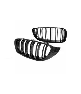 Καρδιές Μάσκας Για Bmw 4 F32 / F33 / F36 13-16 M4 Look Με Διπλή Γρίλια Μαύρο Γυαλιστερό 2 Τεμάχια 