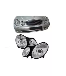 Μπροστινά Φανάρια Set Για Mercedes-Benz E-Class W211 02-06 Χρωμίου Facelift Look H7/H7 (Halogen) Με Μοτέρ Depo 