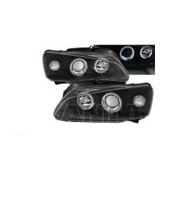 Μπροστινά Φανάρια Set Για Peugeot 106 96-03 Angel Eyes Μαύρα H1/H1 Manual JunYan 