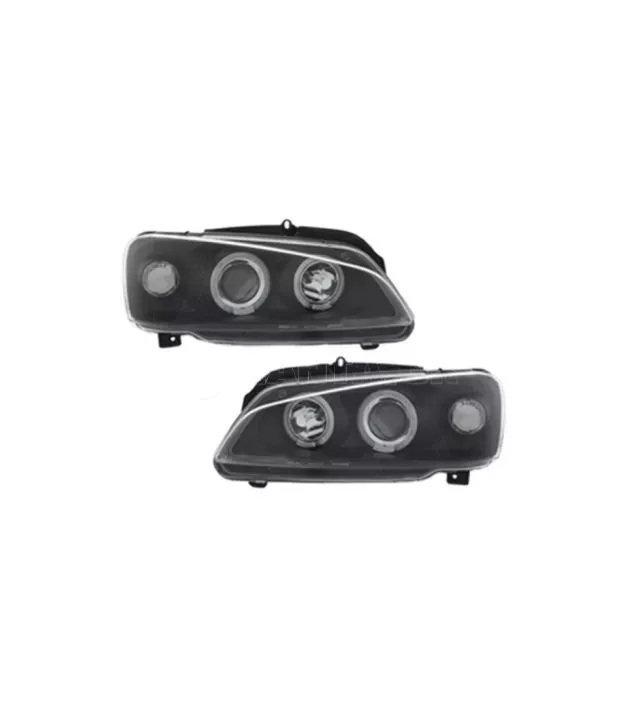 Μπροστινά Φανάρια Set Για Peugeot 106 96-03 Angel Eyes Μαύρα H1/H1 Manual JunYan
