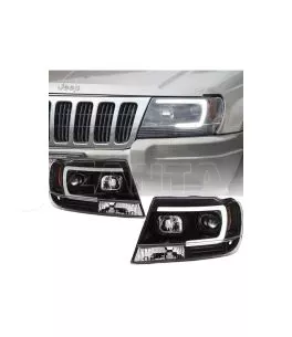 Μπροστινά Φανάρια Set Για Jeep Grand Cherokee 99-05 WJ DRL Tube Lights Μαύρα HB4/H1 Manual Sonar 