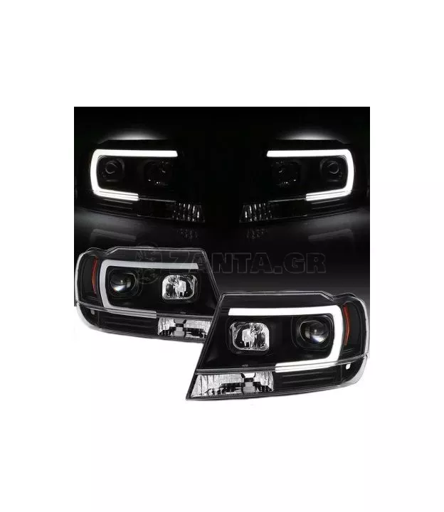 Μπροστινά Φανάρια Set Για Jeep Grand Cherokee 99-05 WJ DRL Tube Lights Μαύρα HB4/H1 Manual Sonar