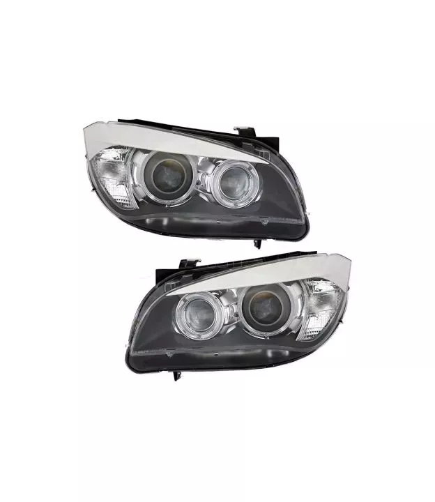Μπροστινά Φανάρια Set Για Bmw X1 E84 09-12 Led Angel Eyes Μαύρα H7/H7 Με Μοτέρ Depo
