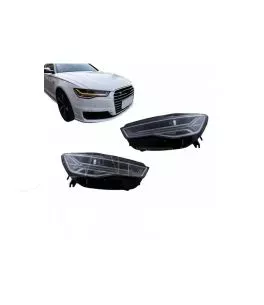 Μπροστινά Φανάρια Set Για Audi A6 4G C7 11-18 DRL Full Led Matrix Design & Dynamic Φλας Μαύρα Με Μοτέρ Carner 