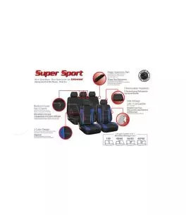 Καλύμματα Υφασμάτινα Super Sport All In One Μαύρο/Μπλε Σετ Εμπρός-Πίσω 11 Τεμάχια 