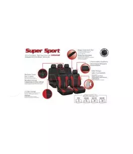 Καλύμματα Υφασμάτινα Super Sport All In One Μαύρο/Κόκκινο Σετ Εμπρός-Πίσω 11 Τεμάχια 