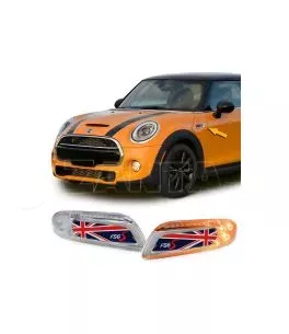 Πλαϊνά Φλας Φτερού Για Mini Cooper F56 13+ Union Jack Flag Blue Led White 2 Τεμάχια 