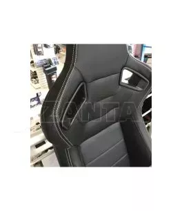 Καθίσματα Bucket R8 Style Δερματίνη Μαύρα Με Άσπρες Ραφές Ζευγάρι 2 Τεμαχίων 