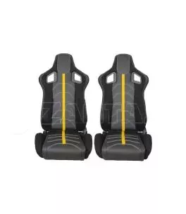 Καθίσματα Bucket RS Performance Δερματίνη / Αλκαντάρα / Ύφασμα  Μαύρα Με Κίτρινη Γραμμή Ζευγάρι 2 Τεμαχίων 