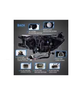 Μπροστινά Φανάρια Set Για Toyota Hilux Revo 15-19 Με Dynamic Start DRL &  Φλας Μαύρα Με Μοτέρ VLand 