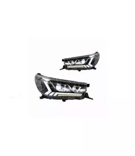 Μπροστινά Φανάρια Set Για Toyota Hilux Revo 15-19 Με Dynamic Start DRL &  Φλας Μαύρα Με Μοτέρ VLand 