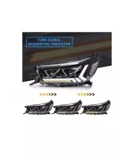 Μπροστινά Φανάρια Set Για Toyota Hilux Revo 15-19 Με Dynamic Start DRL &  Φλας Μαύρα Με Μοτέρ VLand 
