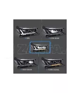 Μπροστινά Φανάρια Set Για Toyota Hilux Revo 15-19 Με Dynamic Start DRL &  Φλας Μαύρα Με Μοτέρ VLand 