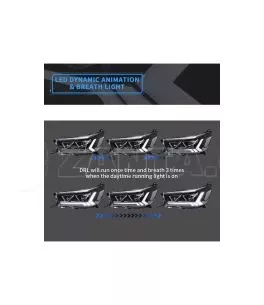 Μπροστινά Φανάρια Set Για Toyota Hilux Revo 15-19 Με Dynamic Start DRL &  Φλας Μαύρα Με Μοτέρ VLand 