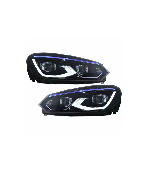 Μπροστινά Φανάρια Set Για Vw Golf VΙ (6) 08-12 Mk8 Golf Look Dynamic Start DRL & Φλας Μαύρα Full Led Με Μοτέρ VLand