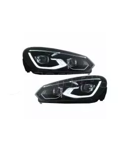Μπροστινά Φανάρια Set Για Vw Golf VΙ (6) 08-12 Mk8 Golf Look Dynamic Start DRL & Φλας Μαύρα Full Led Με Μοτέρ VLand 