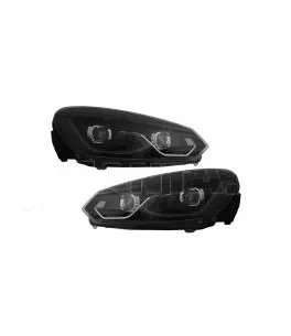 Μπροστινά Φανάρια Set Για Vw Golf VΙ (6) 08-12 Mk8 Golf Look Dynamic Start DRL & Φλας Μαύρα Full Led Με Μοτέρ VLand 