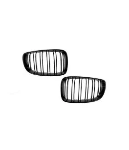 Καρδιές Μάσκας Για Bmw 1 E81 / E82 / E87 / E88 07-11 M4 Look Με Διπλή Γρίλια Μαύρο Γυαλιστερό 2 Τεμάχια 