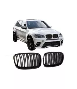 Καρδιές Μάσκας Για Bmw X5 E70 07-13 / X6 E71 08-14 M4 Look Με Διπλή Γρίλια Μαύρο Γυαλιστερό Με 7 Γρίλιες 2 Τεμάχια 