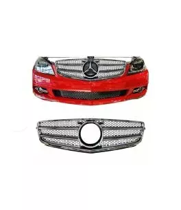 Μάσκα Για Mercedes-Benz C-Class W204 07-14 Amg C63 Look Με 2 Γρίλιες Μαύρο/Χρώμιο 1 Τεμάχιο 