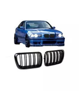 Καρδιές Μάσκας Για Bmw 3 E36 96-99 M4 Look Με Διπλή Γρίλια Μαύρο Γυαλιστερό 2 Τεμάχια 