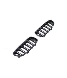 Καρδιές Μάσκας Για Bmw 3 E90 /E91 08-11 M4 Look Με Διπλή Γρίλια Μαύρο Γυαλιστερό 2 Τεμάχια 