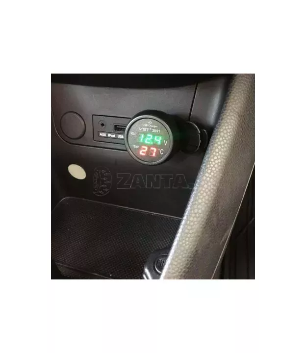 Βολτόμετρο - Θερμόμετρο Και Φορτιστής Usb Αυτοκινήτου Κόκκινα Και Πράσινα Νούμερα 99162