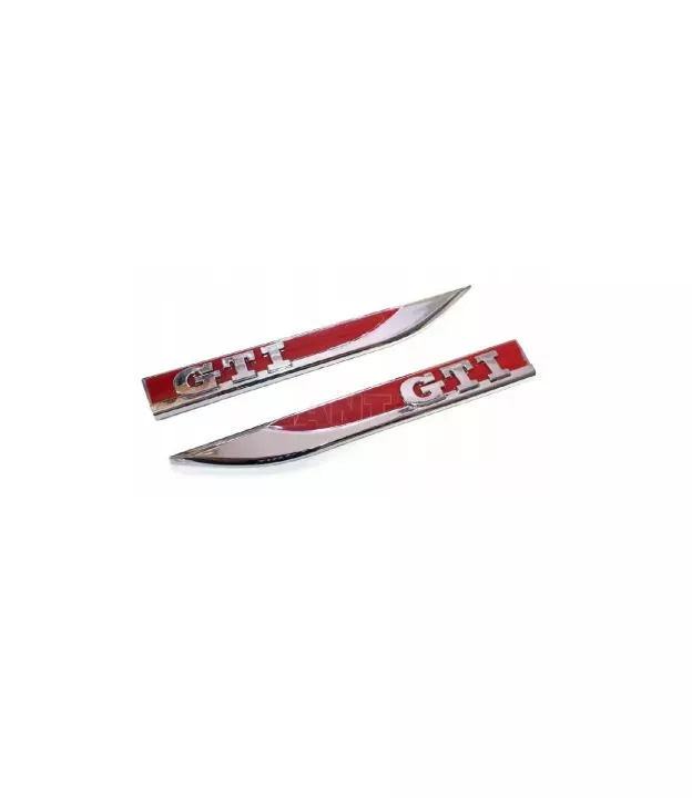 Αυτοκόλλητα Σήματα Φτερών Μεταλλικά GTI Για VW Golf VII (7) 13-20 Χρώμιο / Κόκκινο 15cm x 2cm 2 Τεμάχια