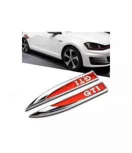 Αυτοκόλλητα Σήματα Φτερών Μεταλλικά GTI Για VW Golf VII (7) 13-20 Χρώμιο / Κόκκινο 15cm x 2cm 2 Τεμάχια 
