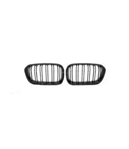 Καρδιές Μάσκας Για Bmw 1 F20 / F21 15-19 M4 Look Με Διπλή Γρίλια Με 12 Γραμμές Μαύρο Γυαλιστερό 2 Τεμάχια 